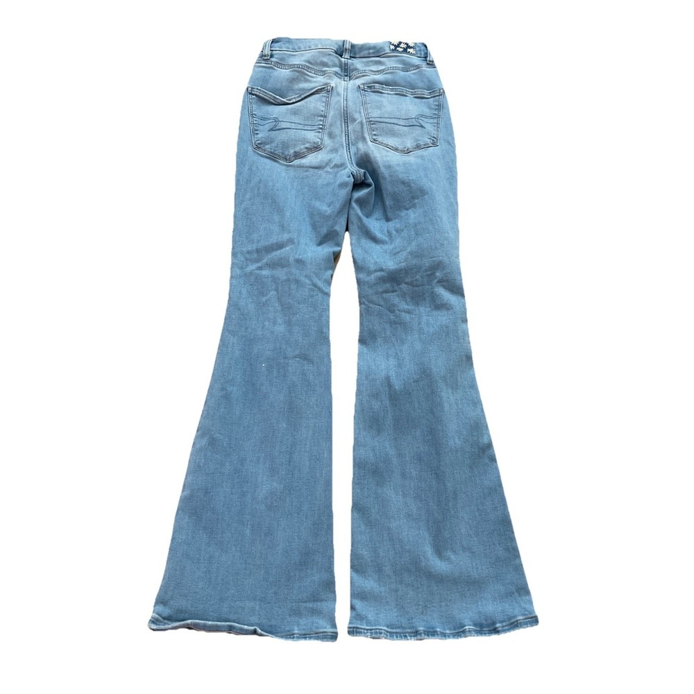 American‎ Eagle Denim Jeans Curvy High Rise Flare Distressed Blue Women's 2 - Picture 2 of 8